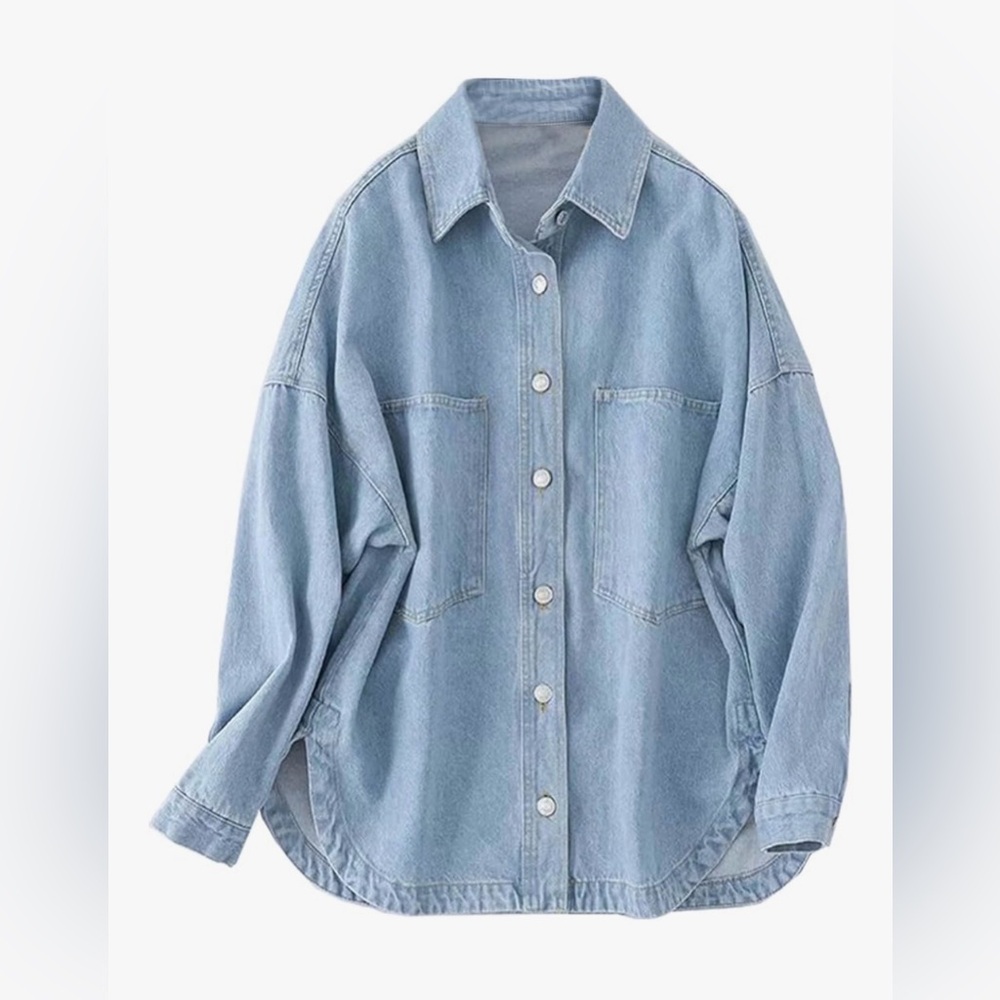LifeShe Women Denim Shirt Jean Jacket Oversize Button Down